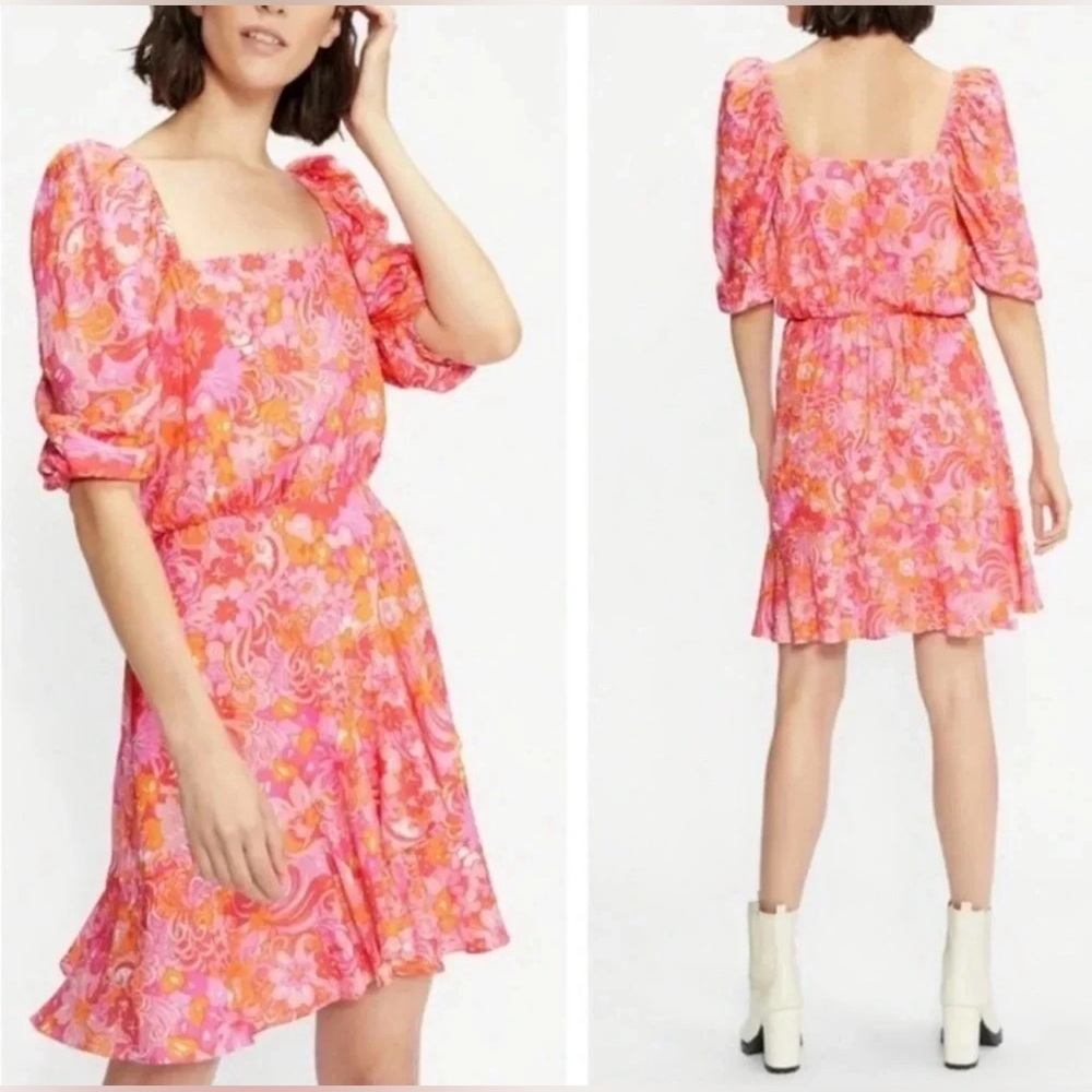 Ted Baker WMD Bethha Exaggerated Pink Shoulder Floral Mini Dress